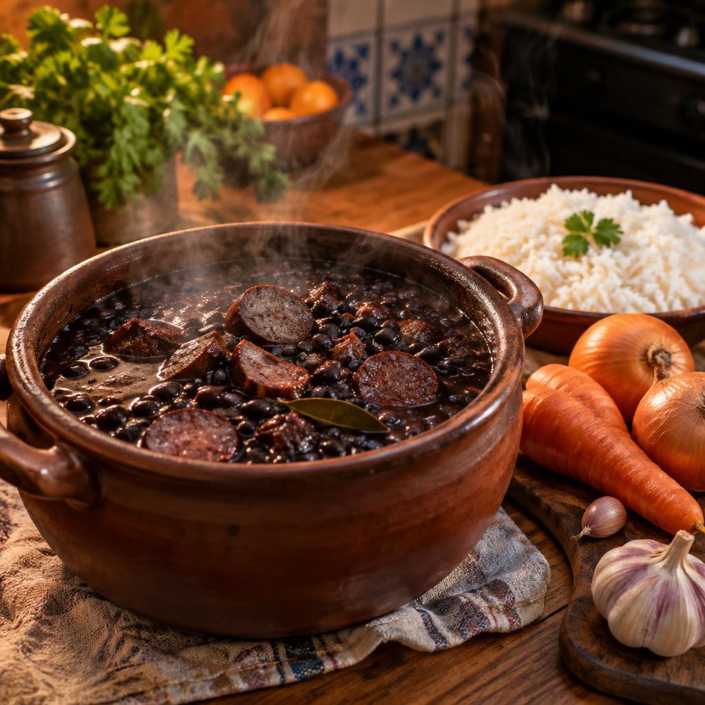 Panela de feijão com ingredientes básicos