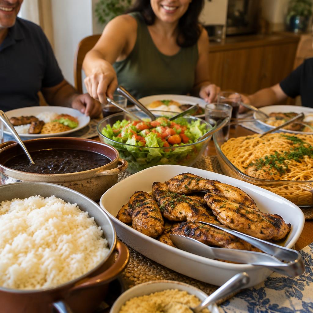 Mesa brasileira com comida caseira servida